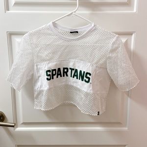 Spartans white mesh crop top